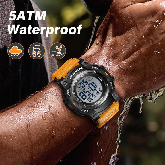 Senor Men Digital Sport Watch 5ATM Waterproof Military LED Backlight Resin Strap - Picture 5 of 9